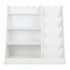 Montessori Kids Bookshelf with 5-Tier Scalloped Shelves for Nursery and Kids Room-White