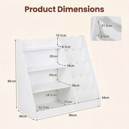 Montessori Kids Bookshelf with 5-Tier Scalloped Shelves for Nursery and Kids Room-White