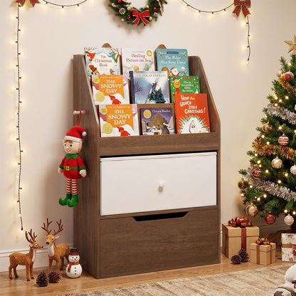 Montessori Wooden Toddler Bookcase & Toy Storage Organizer for Nursery-Natural