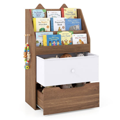 Montessori Wooden Toddler Bookcase & Toy Storage Organizer for Nursery-Natural