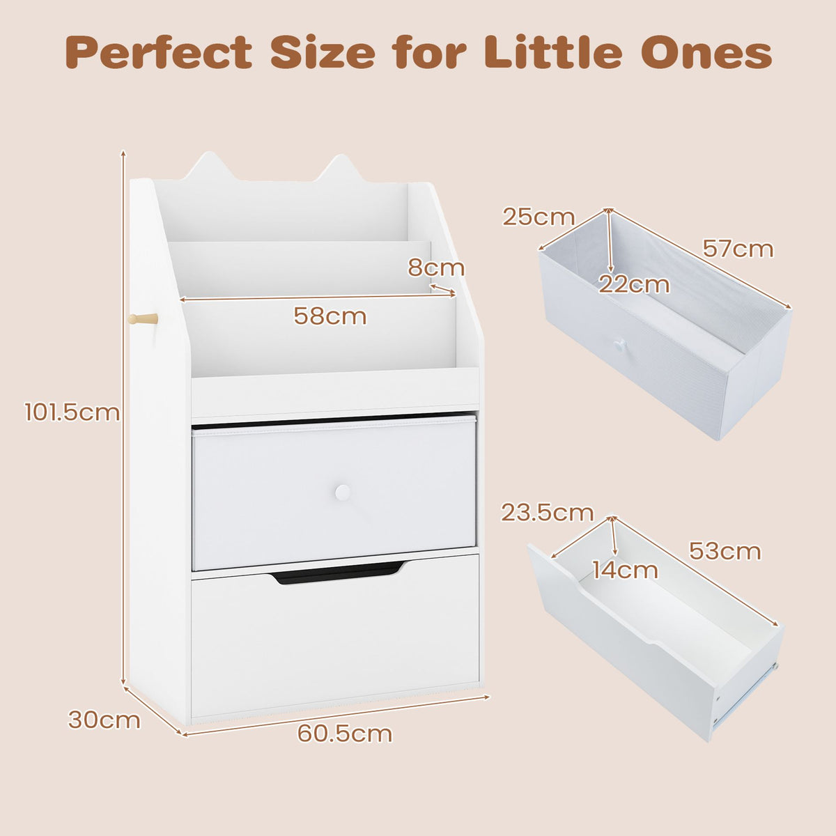 Montessori Wooden Toddler Bookcase & Toy Storage Organizer for Nursery-White