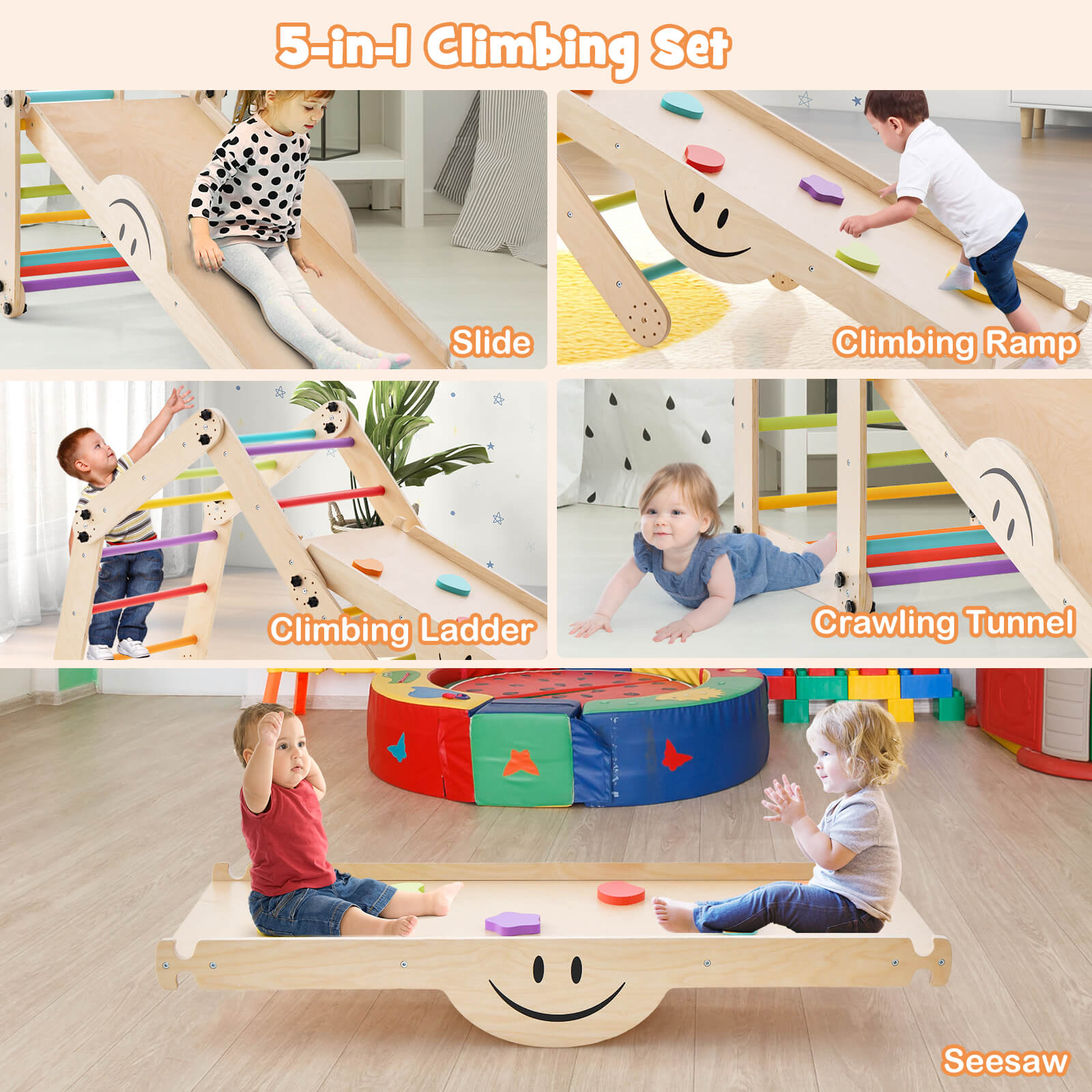 Montessori Climbing Set for Toddlers Foldable with Fun Seesaw-Colourful