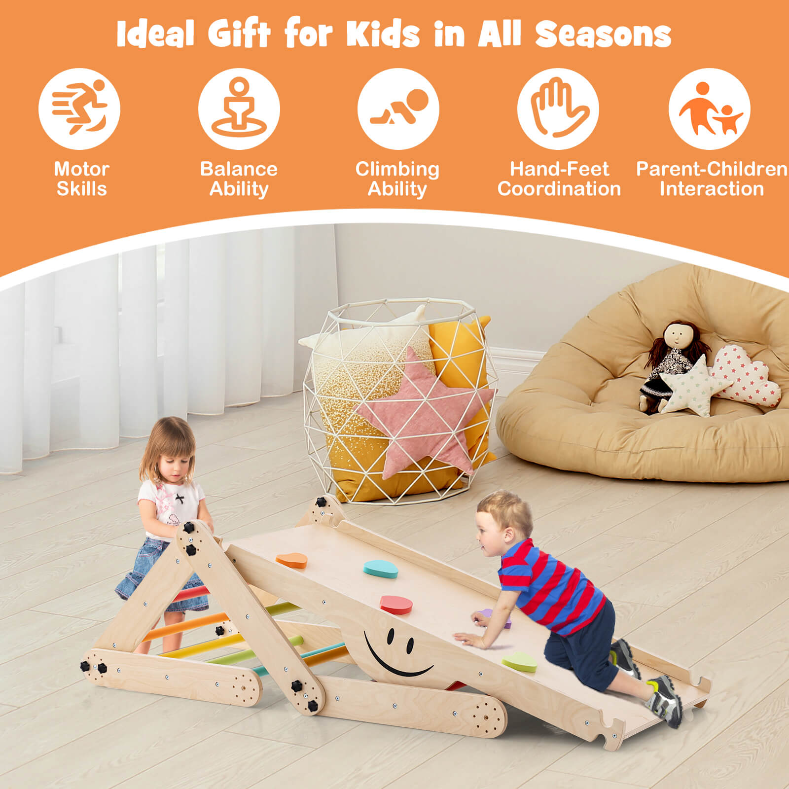 Montessori Climbing Set for Toddlers Foldable with Fun Seesaw-Colourful