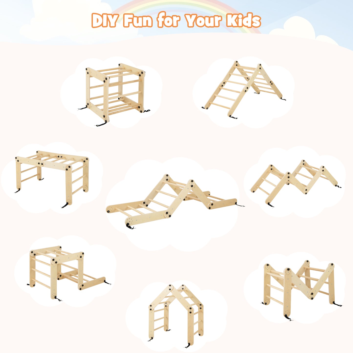 Montessori Climbing Set for Toddlers Foldable with Fun Seesaw-Natural