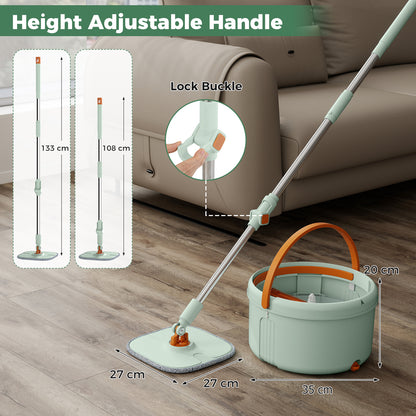 Mop and Bucket Set with Wringer Flat Floor Mop and Bucket System with 2/8 Washable Microfiber Pads-Green