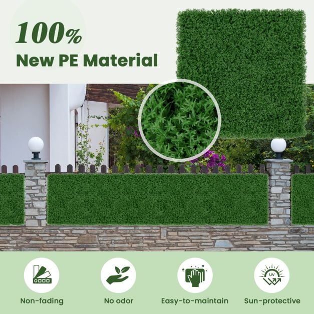 12 Pieces 20 x 20 inches Artificial Grass Wall Panels for Garden Yard Balcony-Green