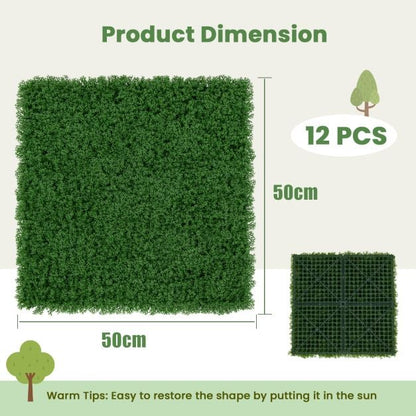 12 Pieces 20 x 20 inches Artificial Grass Wall Panels for Garden Yard Balcony-Green