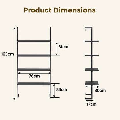 4-Tier Wall-Mounted Bookshelf with Metal Frame for Living Room-Black