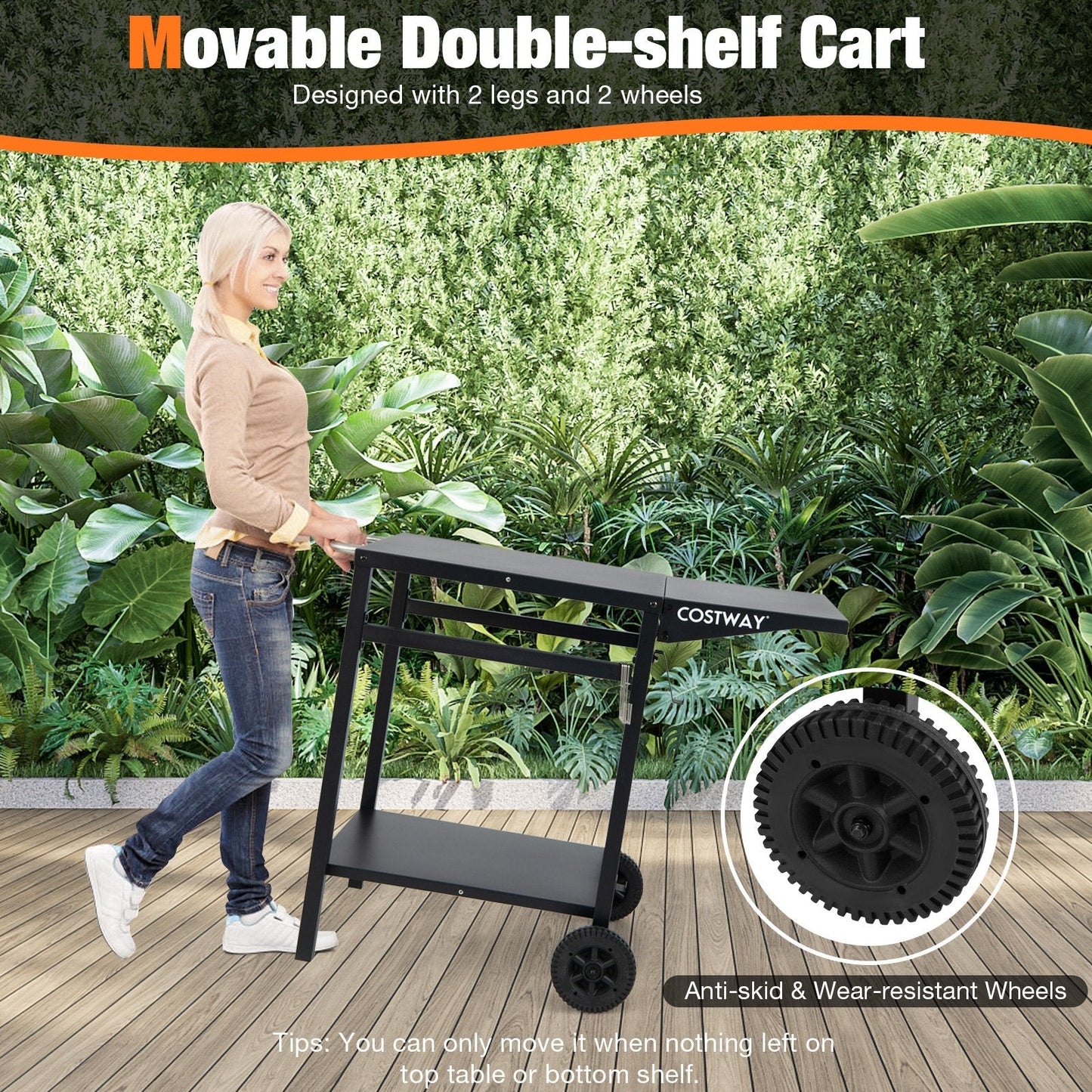 Movable Dining Cart Table Trolley with Folding Tabletop for BBQ Grill-Black