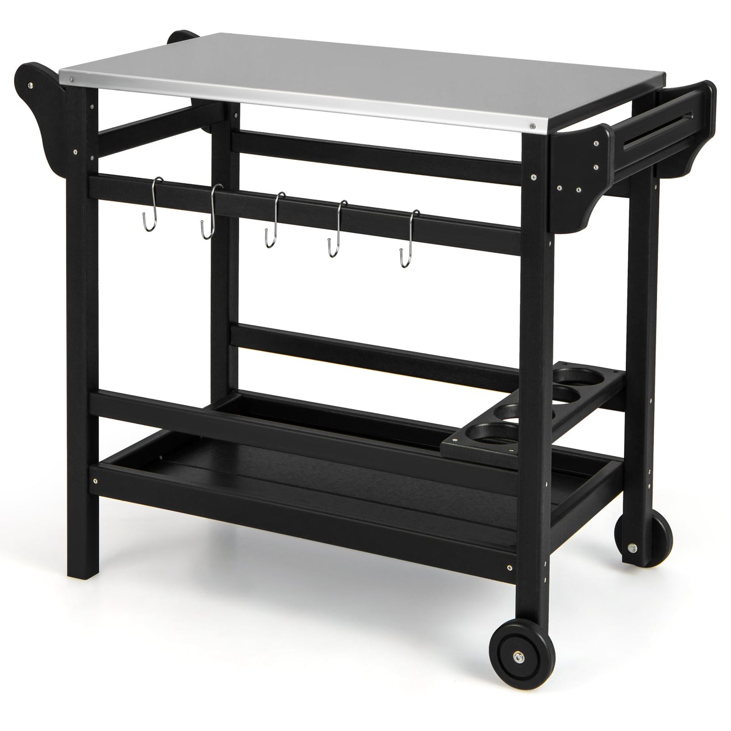 Movable Outdoor Dining Cart HDPE Pizza Oven Stand Table-Black