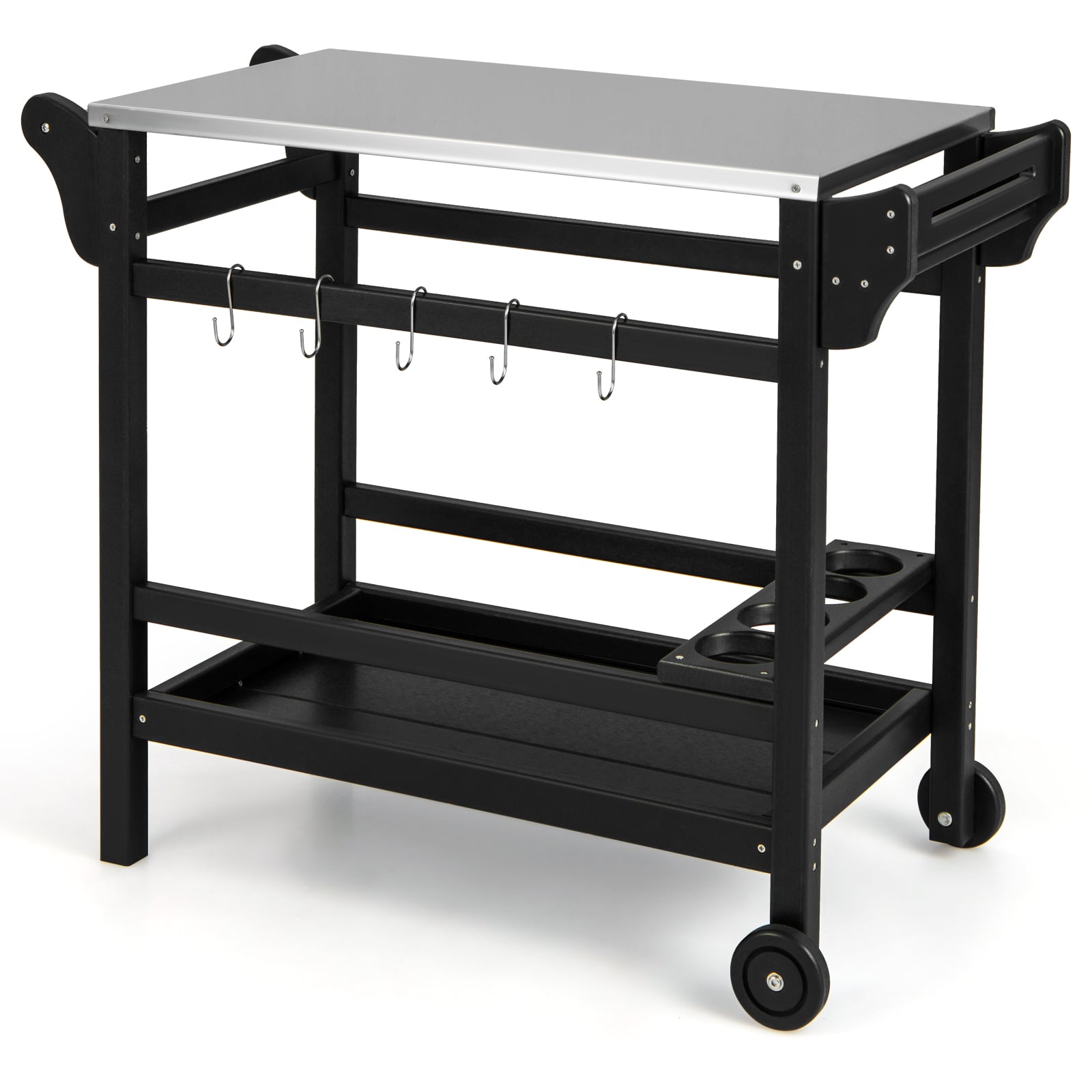 Movable Outdoor Dining Cart HDPE Pizza Oven Stand Table-Black
