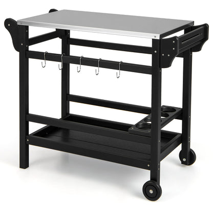 Movable Outdoor Dining Cart HDPE Pizza Oven Stand Table-Black