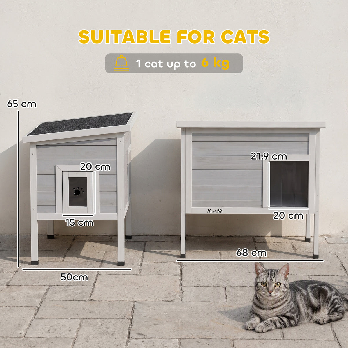 PawHut Outdoor Cat House, Insulated Cat Shelter with Insulated Liner, Waterproof Asphalt Roof, Escape Door, Opening Top
