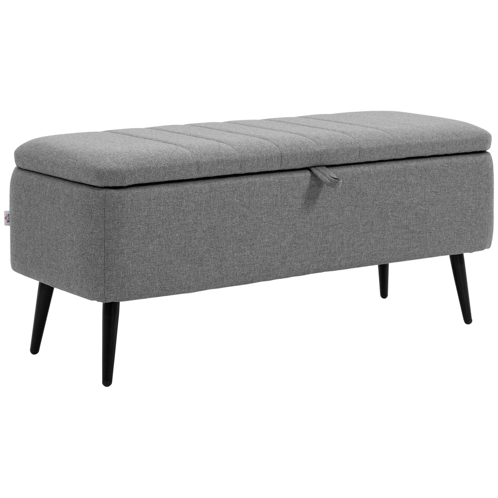 HOMCOM Storage Ottoman with Flip Top, Rectangular Upholstered Bench, Linen Look Fabric Footstool with Steel Legs for Living Room, Bedroom, Grey