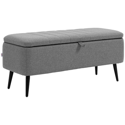 HOMCOM Storage Ottoman with Flip Top, Rectangular Upholstered Bench, Linen Look Fabric Footstool with Steel Legs for Living Room, Bedroom, Grey