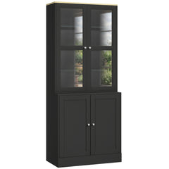HOMCOM Modern Bookcase Display Storage Unit with Glass Doors Adjustable Shelves, Black