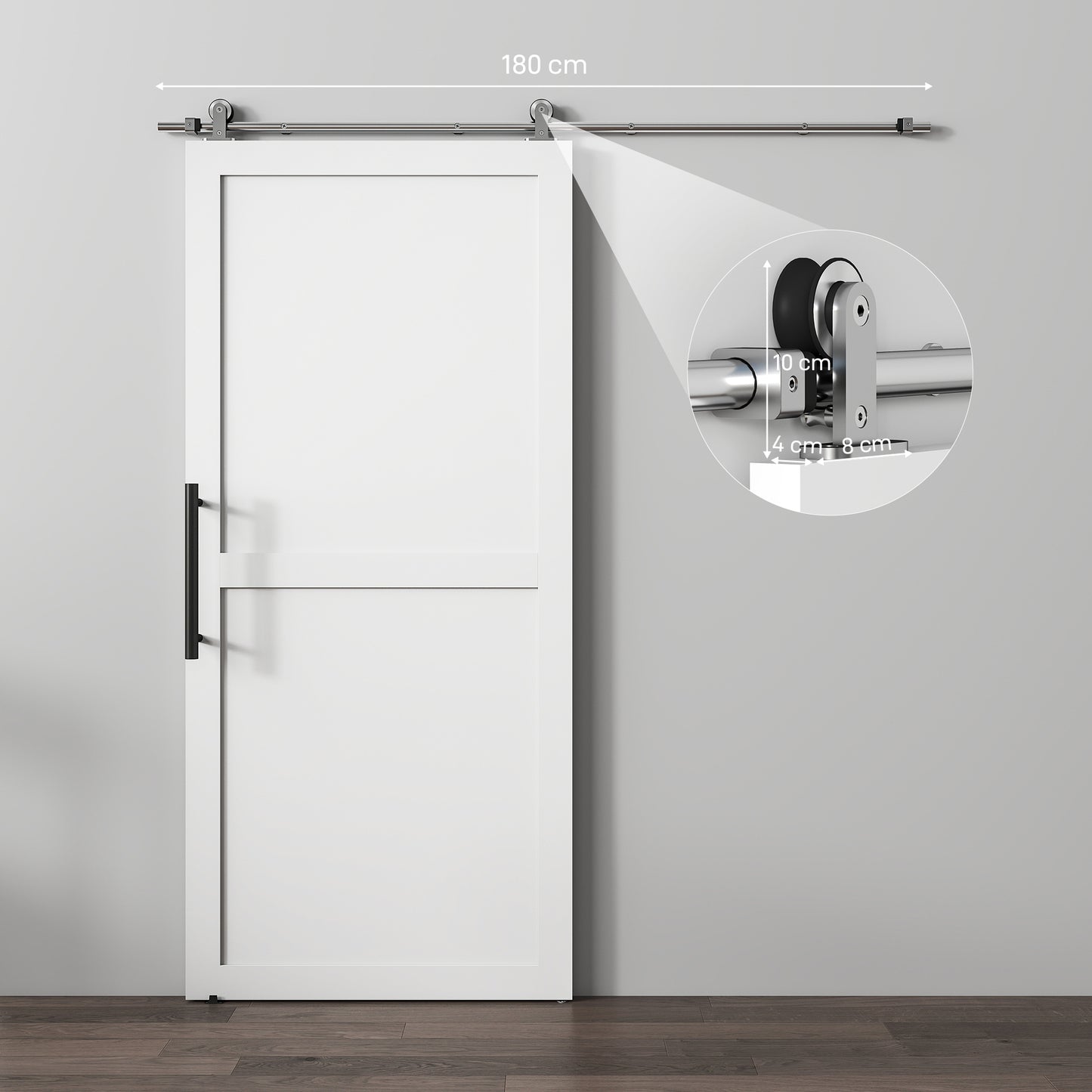 HOMCOM Sliding Door Hardware Kit Smooth Quiet 304 Stainless Steel for 180cm Track Sliver Tone
