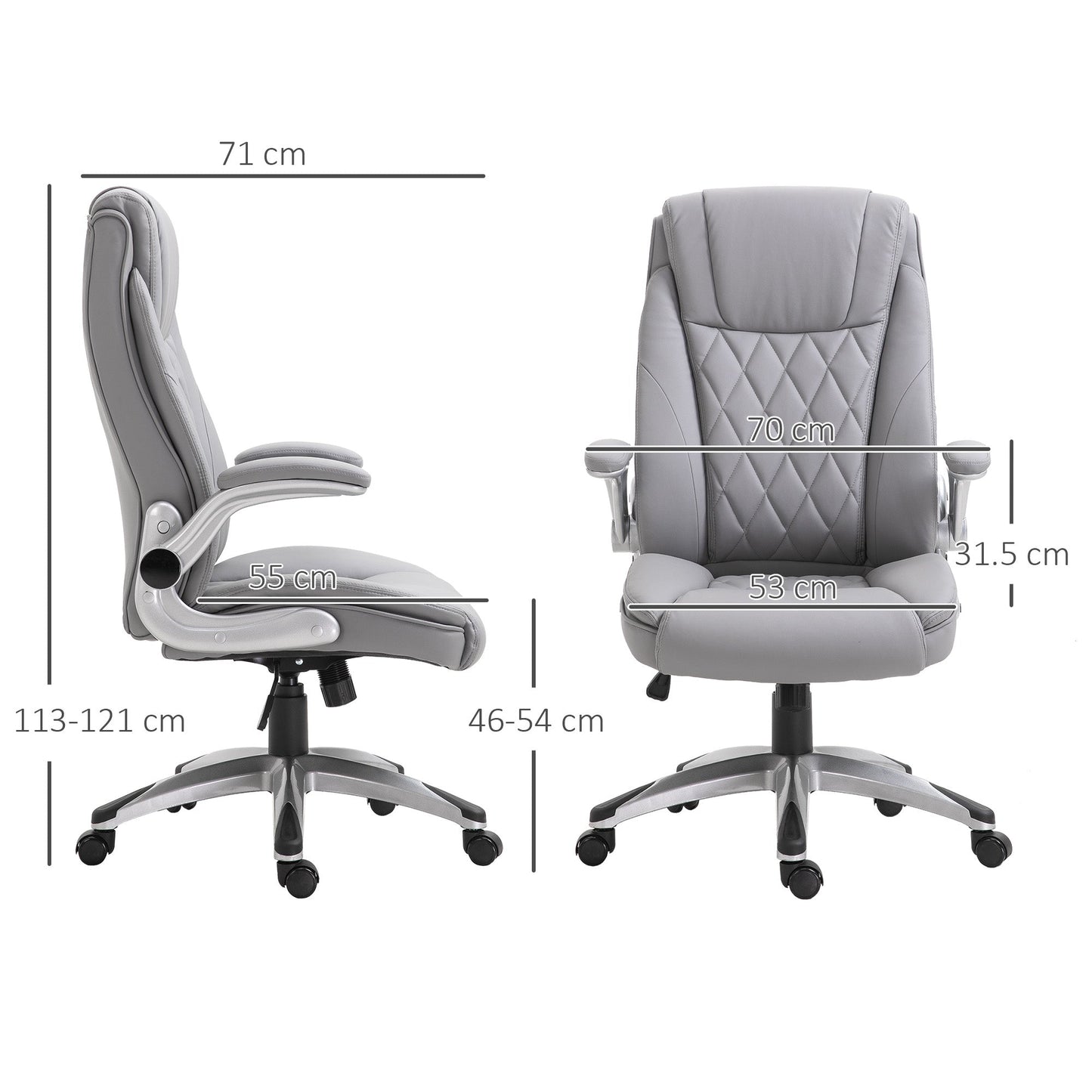 Vinsetto High Back Executive Office Chair Home Swivel PU Leather Ergonomic Chair, with Flip-up Arm, Wheels, Adjustable Height, Grey