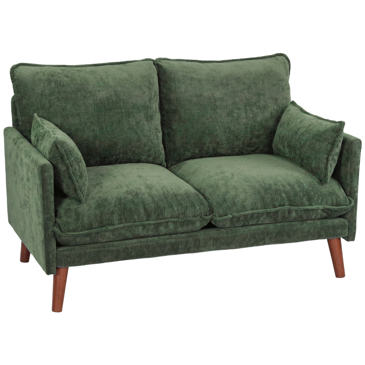 HOMCOM 2 Seater Sofa, Loveseat Sofa with Spring Cushions, Wide and Deep Seat, Wood Legs, Green