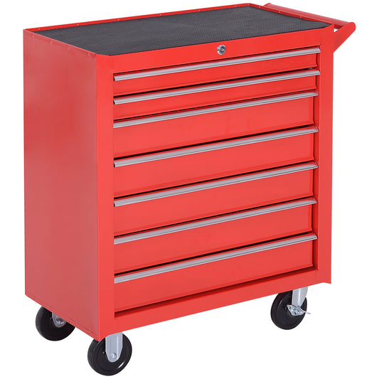DURHAND Tool Box Chest on Wheels, 7-Drawer, Lockable Metal Tool Cabinet for Garage, Workshop, Red