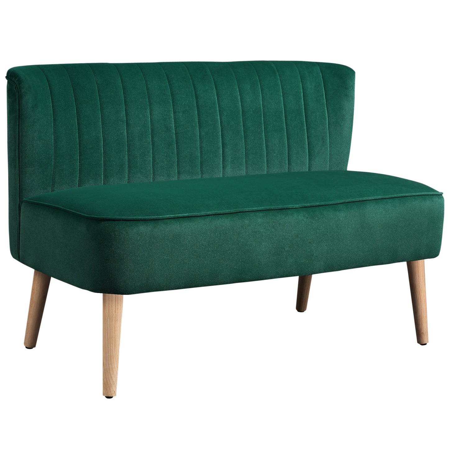 HOMCOM 46" Loveseat Sofa Upholstered Small 2 Seater Sofa  with Thick Padded Seat and Rubber Wood Legs, Dark Green
