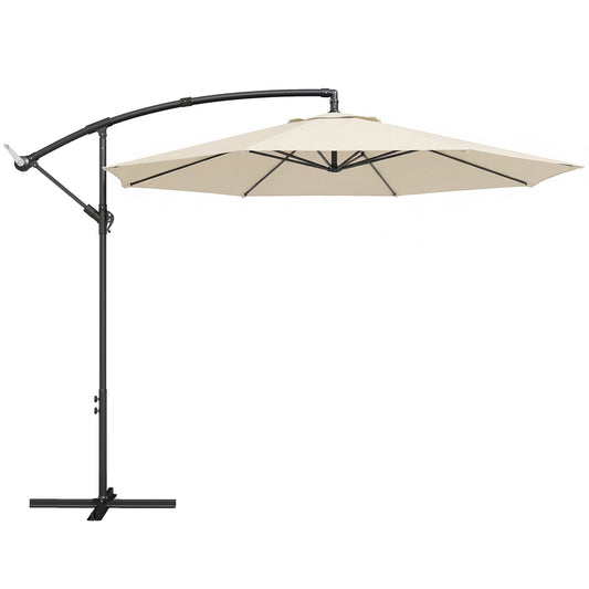 Outsunny 3 m Overhanging Cantilever Parasol, with Cross Base - Cream White