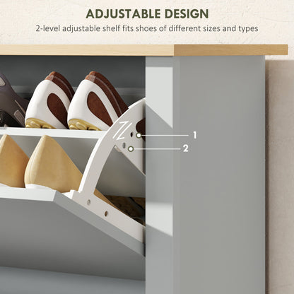 HOMCOM Slim Shoe Cabinet, Narrow Shoe Cupboard with 2 Flip Drawers, Adjustable Shelves for 12 Pairs of Shoes, Light Grey