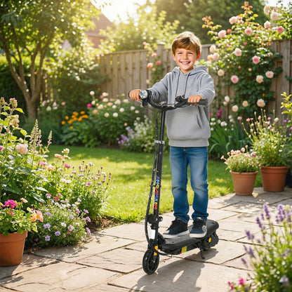 HOMCOM Foldable Electric Scooter, with LED Lights, for Ages 7-14 Years, Black