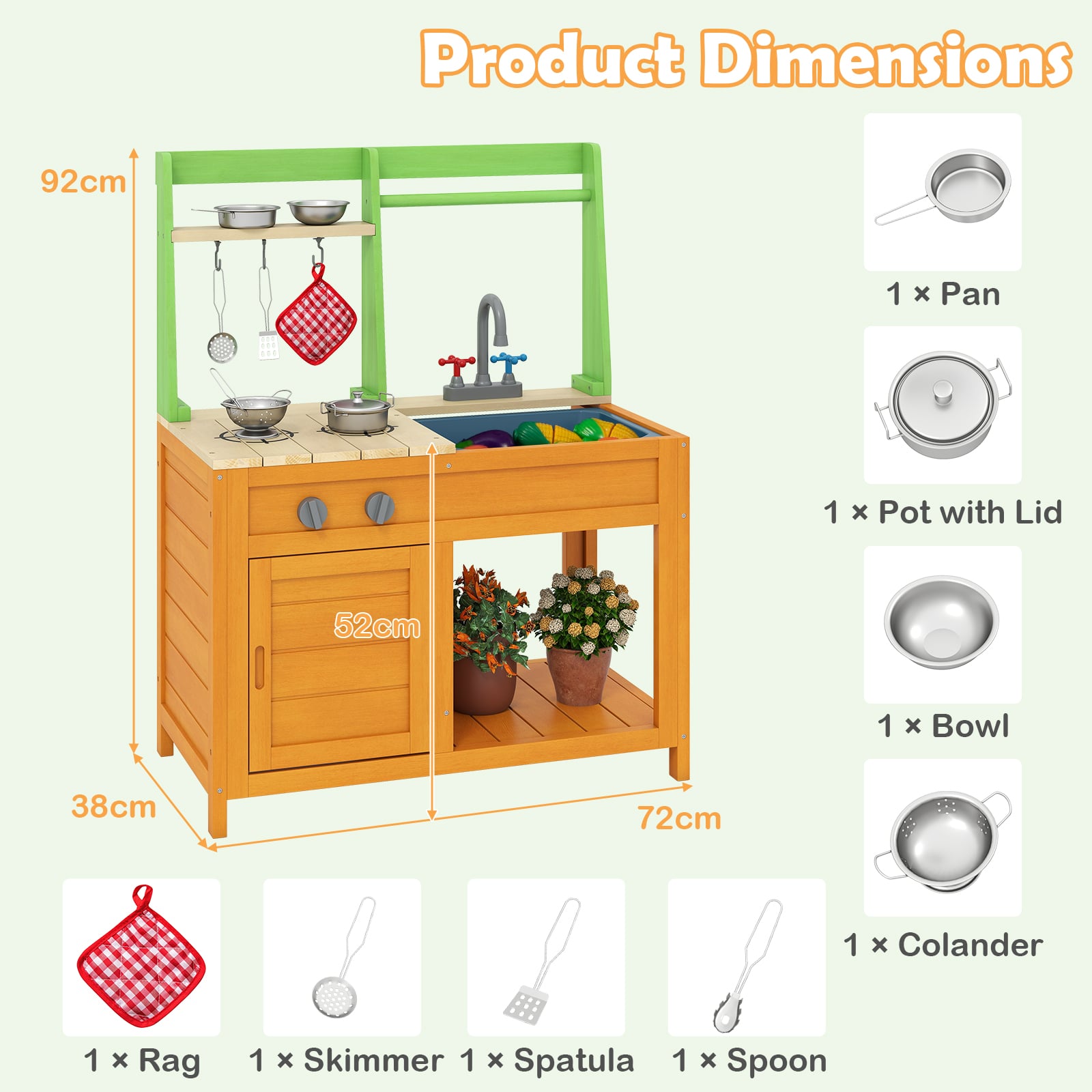 Outdoor Play Kitchen with Realistic Stoves and Cookware Accessories-Orange