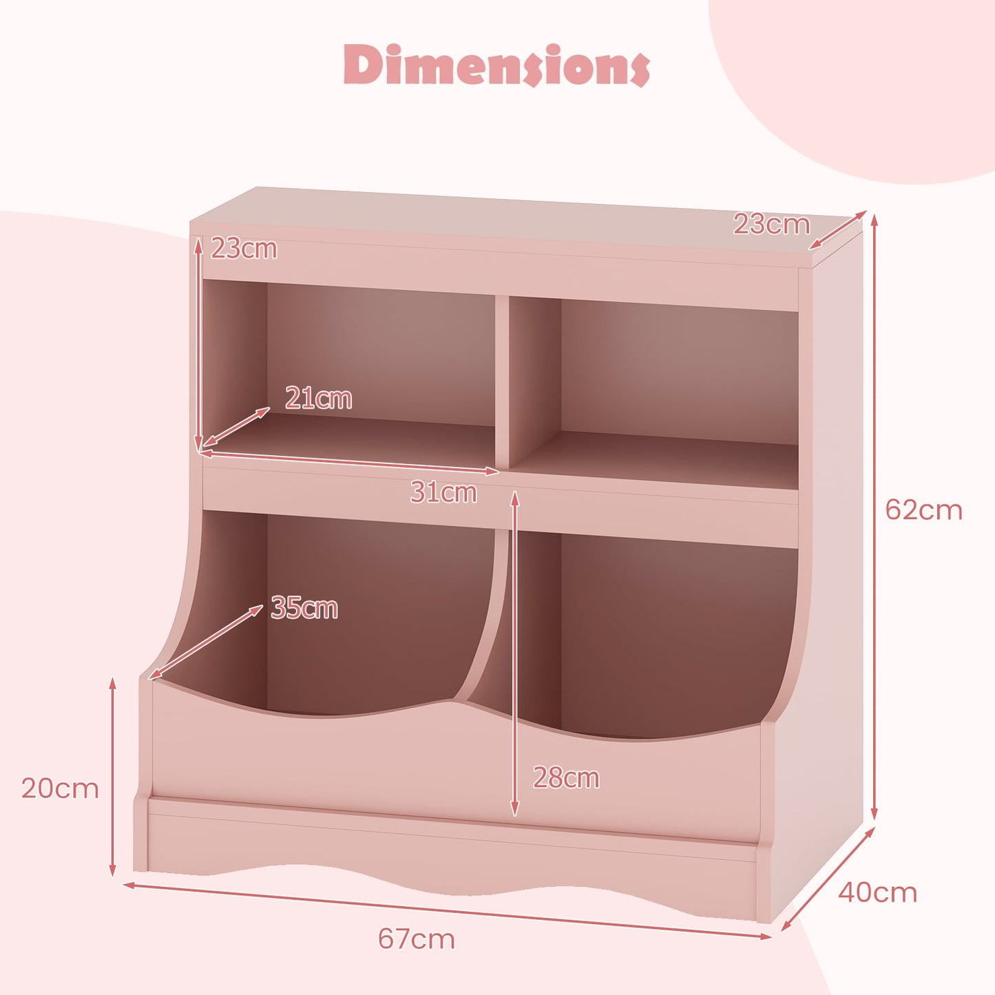 Multi-Bin Toy Storage Cabinet for Children's Room and Playroom-Pink