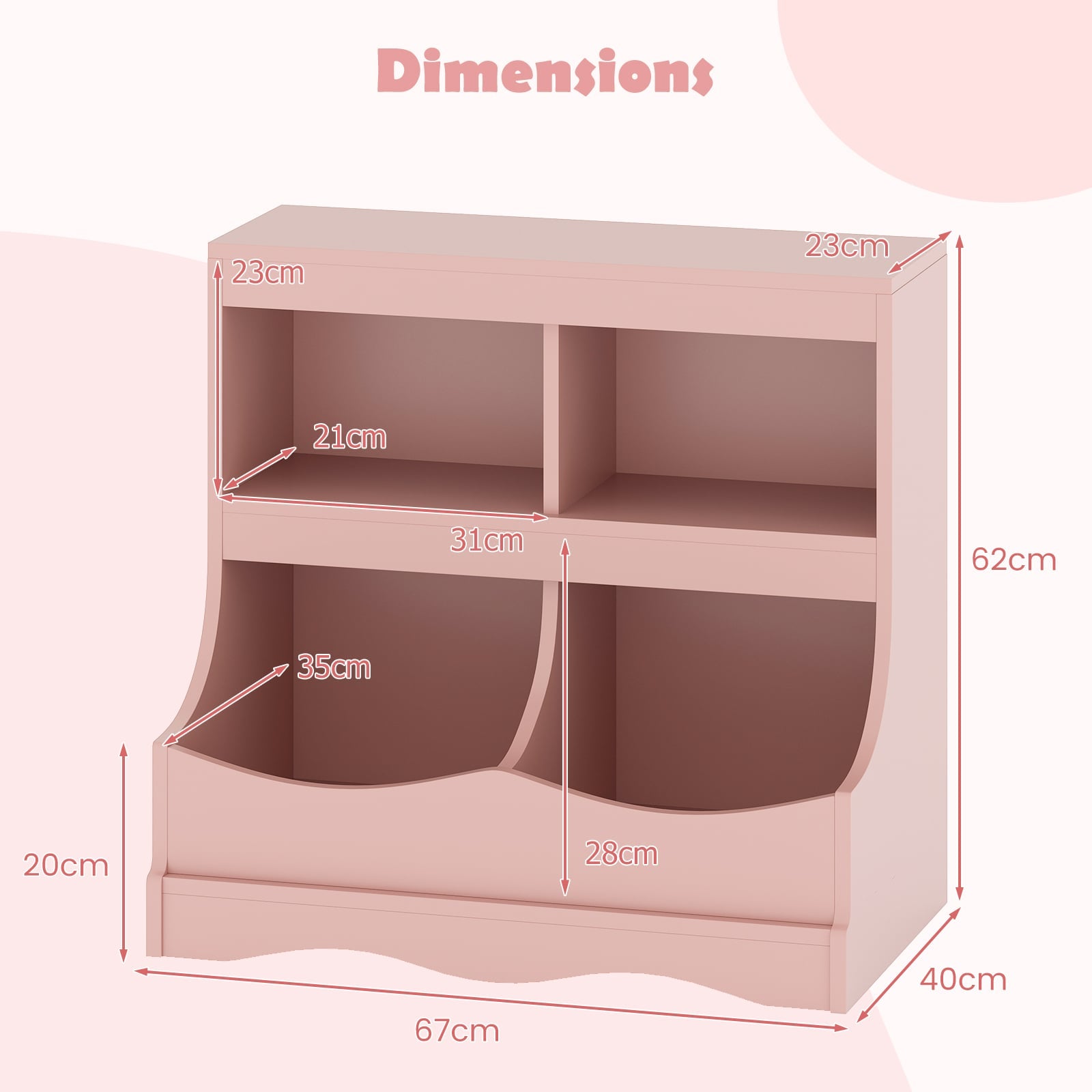 Multi-Bin Toy Storage Cabinet for Children's Room and Playroom-Pink