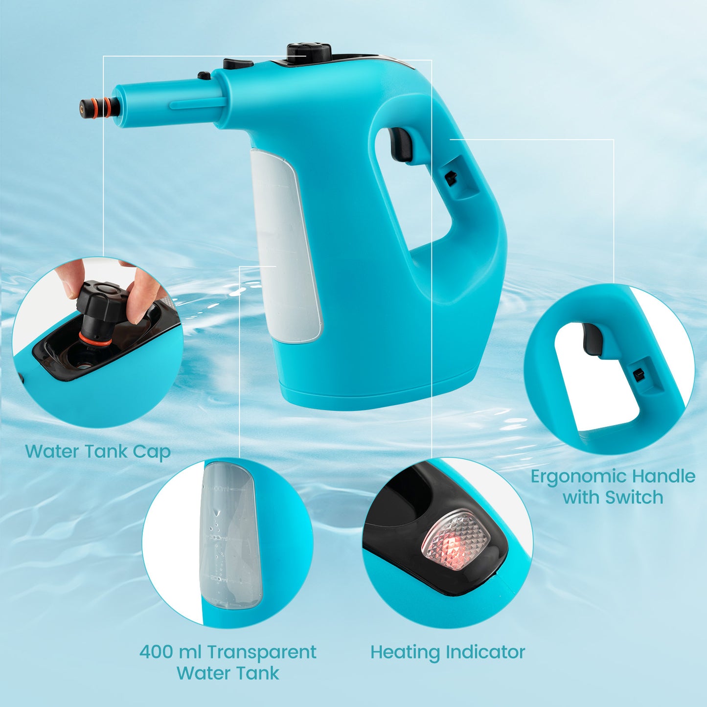 Multi-Surface Handheld Steam Cleaner with Safety Lock-Blue