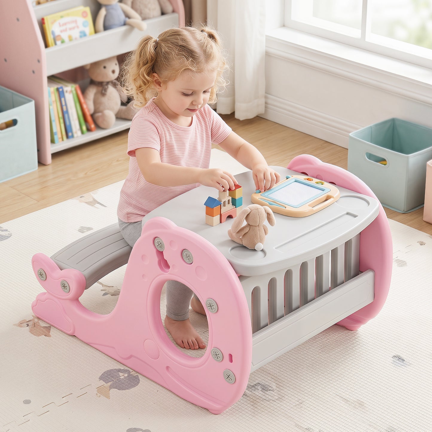 Multi-functional Convertible Kids Activity Table Set-Pink