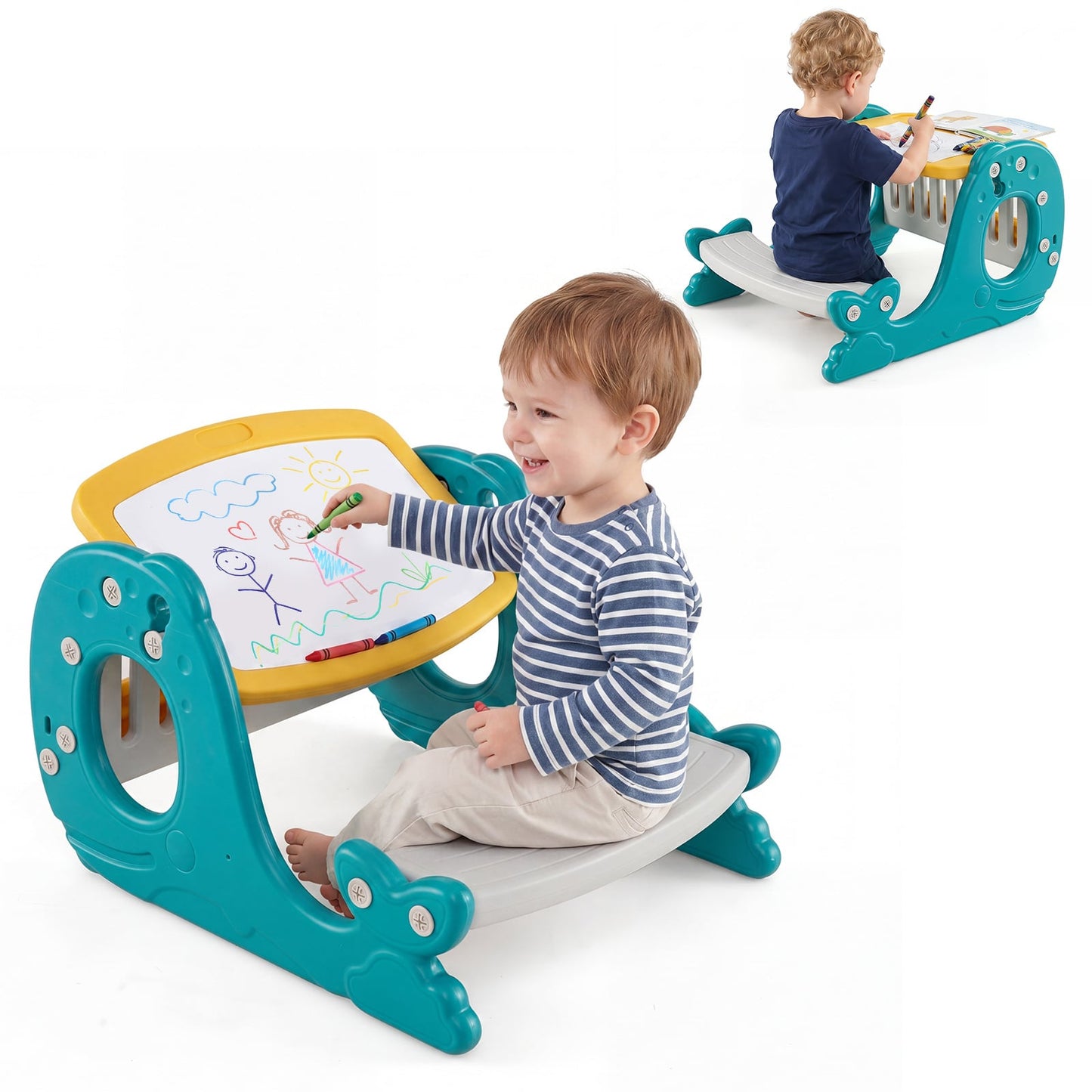 Multi-functional Convertible Kids Activity Table Set-Yellow