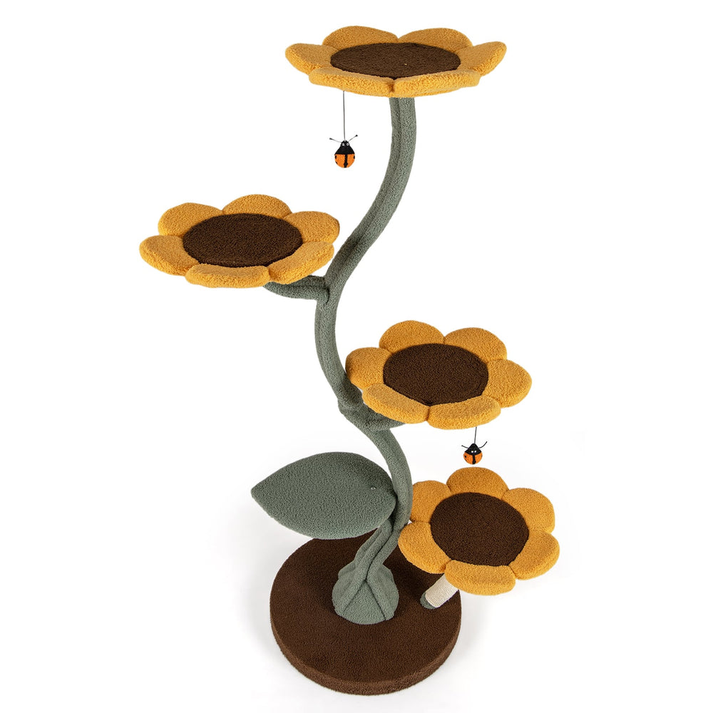 Multi-layer Cat Tower Sunflower Style with 4 Flower-shaped Platforms-Yellow