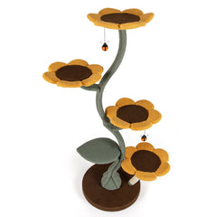 Multi-layer Cat Tower Sunflower Style with 4 Flower-shaped Platforms-Yellow