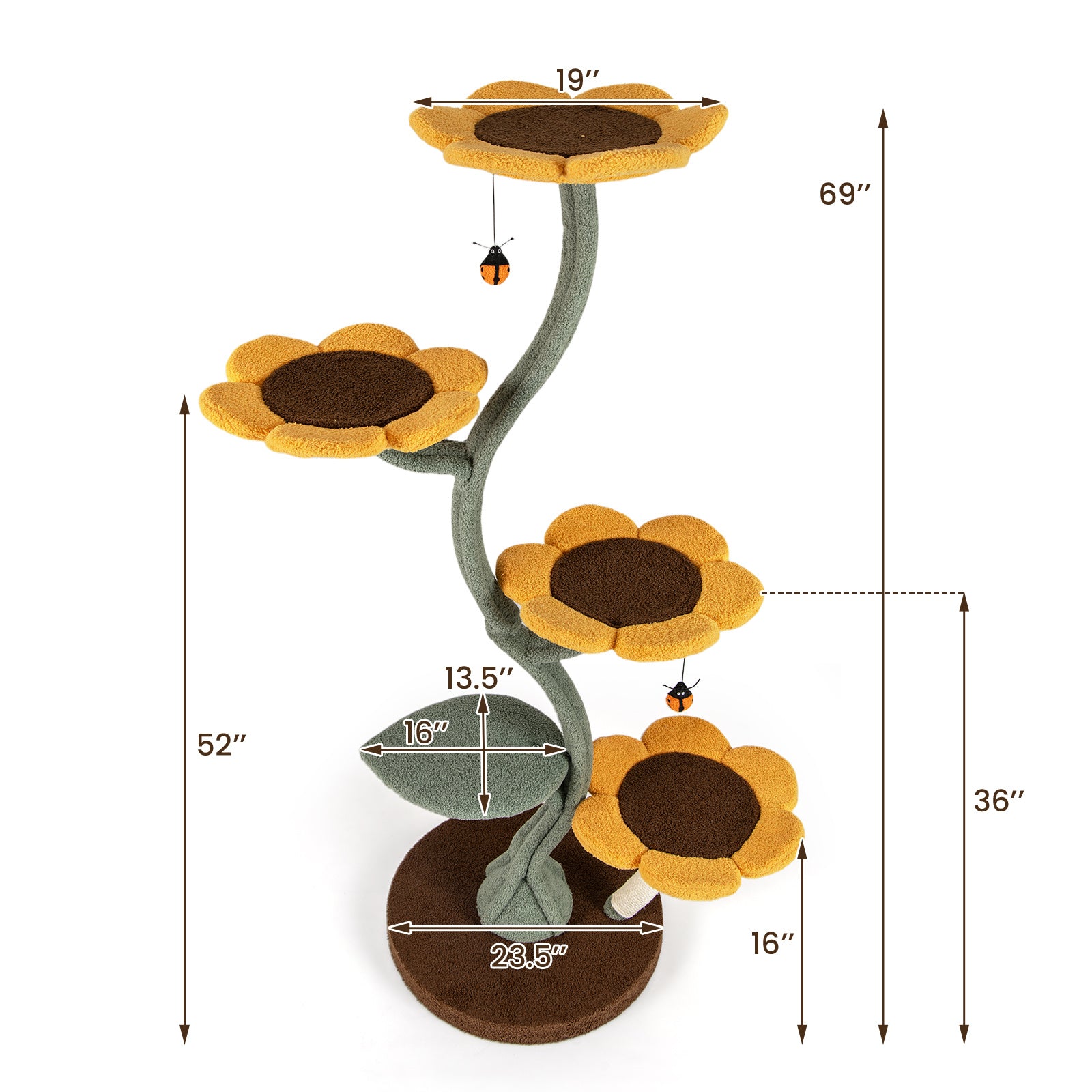 Multi-layer Cat Tower Sunflower Style with 4 Flower-shaped Platforms-Yellow