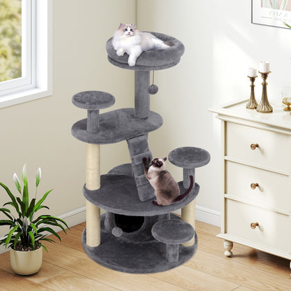 Multi-level Kitty Tower with Padded Perch and Scratching Posts-Grey