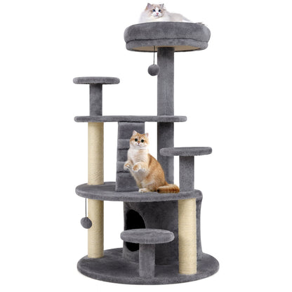 Multi-level Kitty Tower with Padded Perch and Scratching Posts-Grey