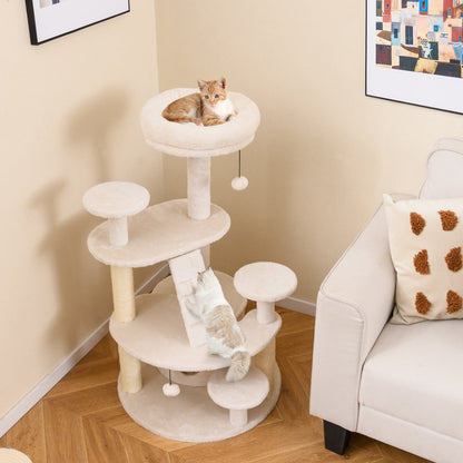Multi-level Kitty Tower with Padded Perch and Scratching Posts-Beige