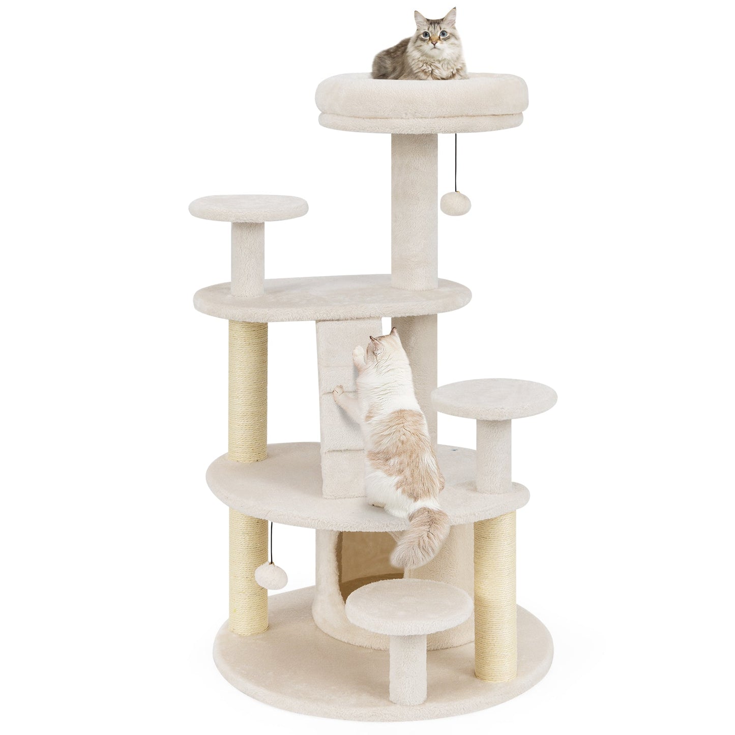 Multi-level Kitty Tower with Padded Perch and Scratching Posts-Beige