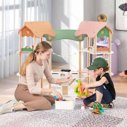 Multi-Layer Wooden Dollhouse Versatile Kids Playhouse Toy with 7-Room-Colourful
