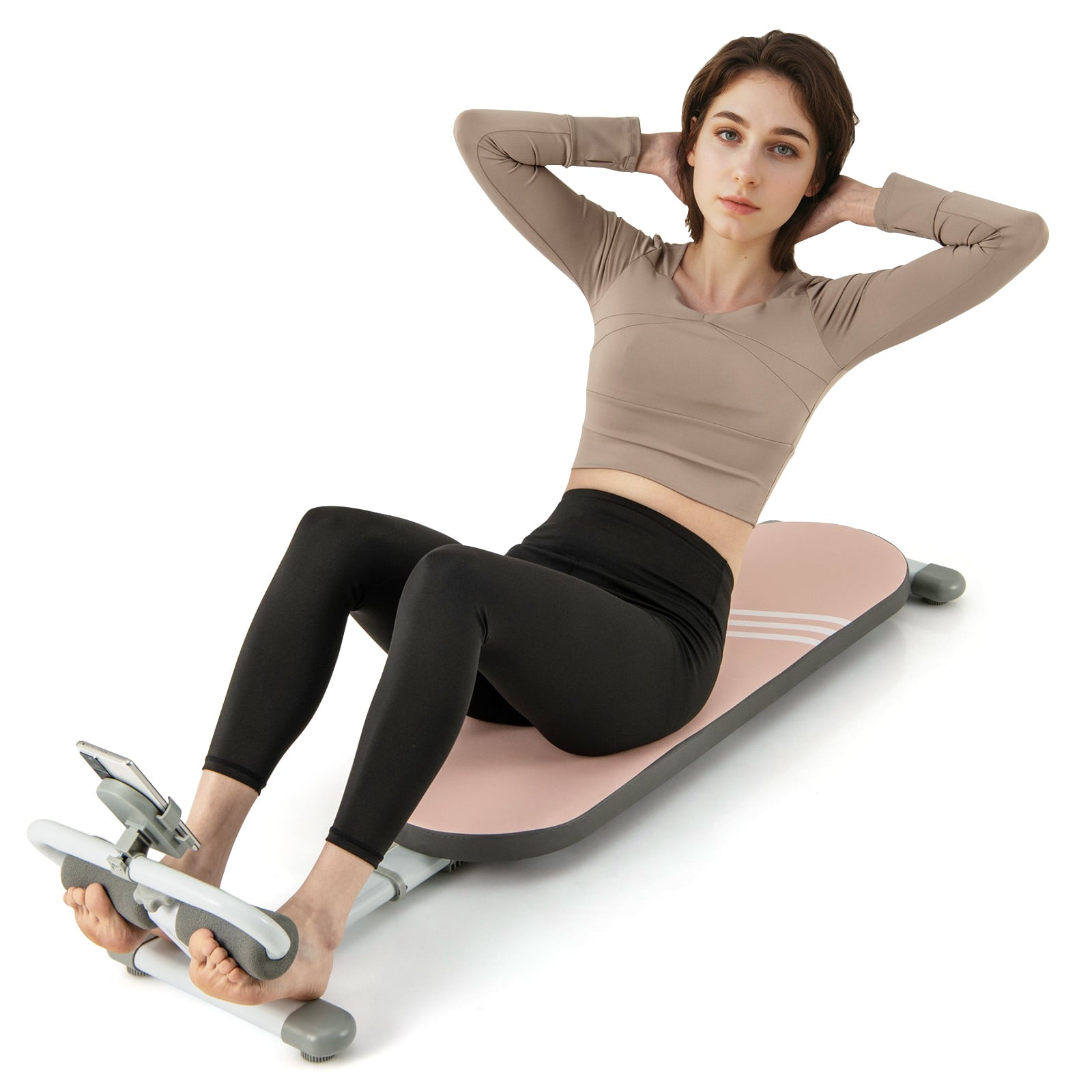 Multifunctional Sit Up Bench with 3 Gear Adjustable Angles and Length-Pink