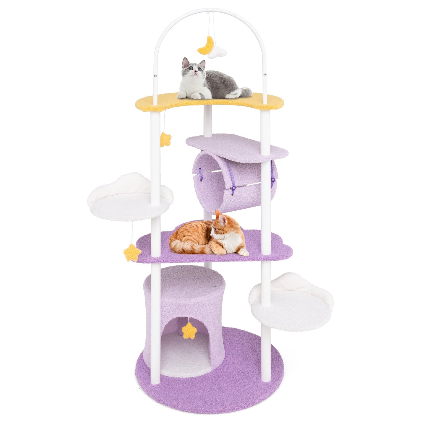 Multi-level Cute Cat Tree 158CM Large Cat Tower with Metal Frame-Purple