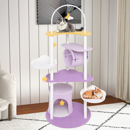 Multi-level Cute Cat Tree 158CM Large Cat Tower with Metal Frame-Purple