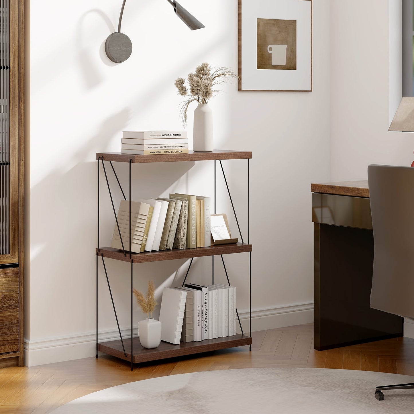 2/3/4/5-Tier Multipurpose Display Rack with Metal Frame for Living Room Home Office-3-tier