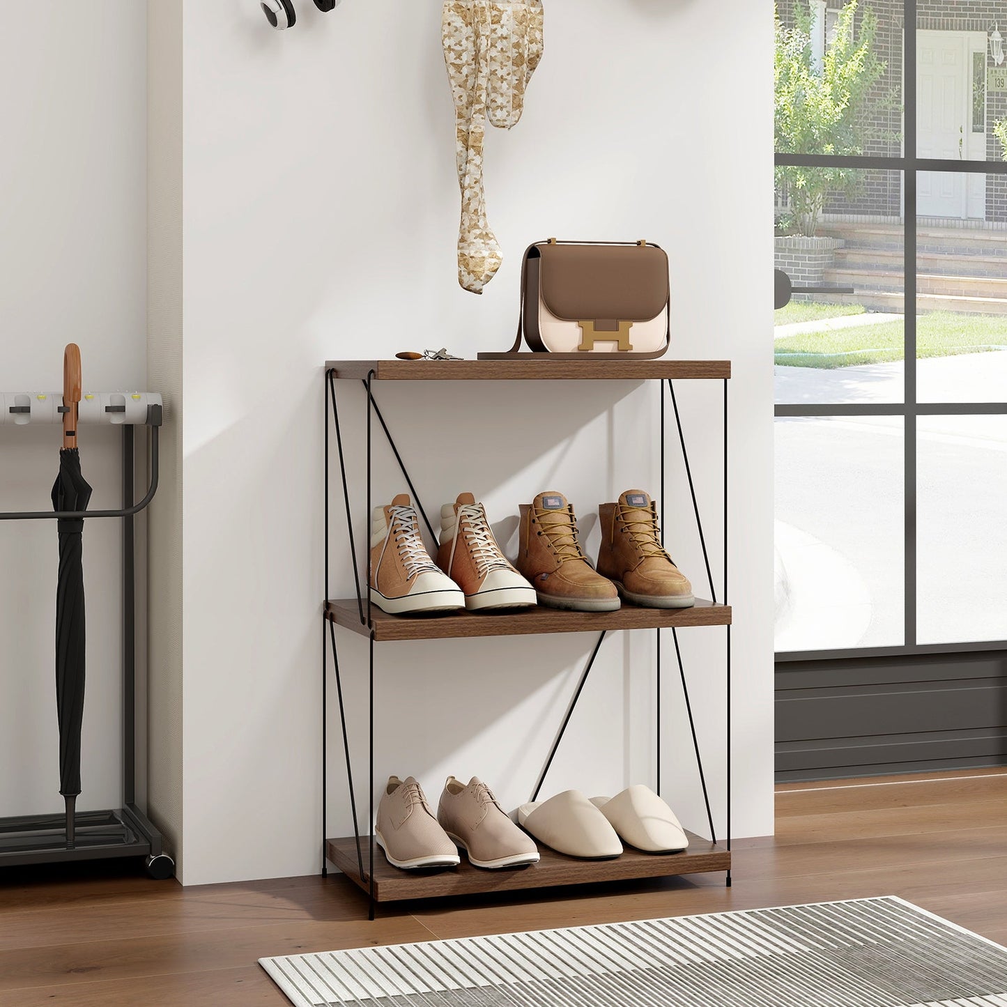 2/3/4/5-Tier Multipurpose Display Rack with Metal Frame for Living Room Home Office-3-tier