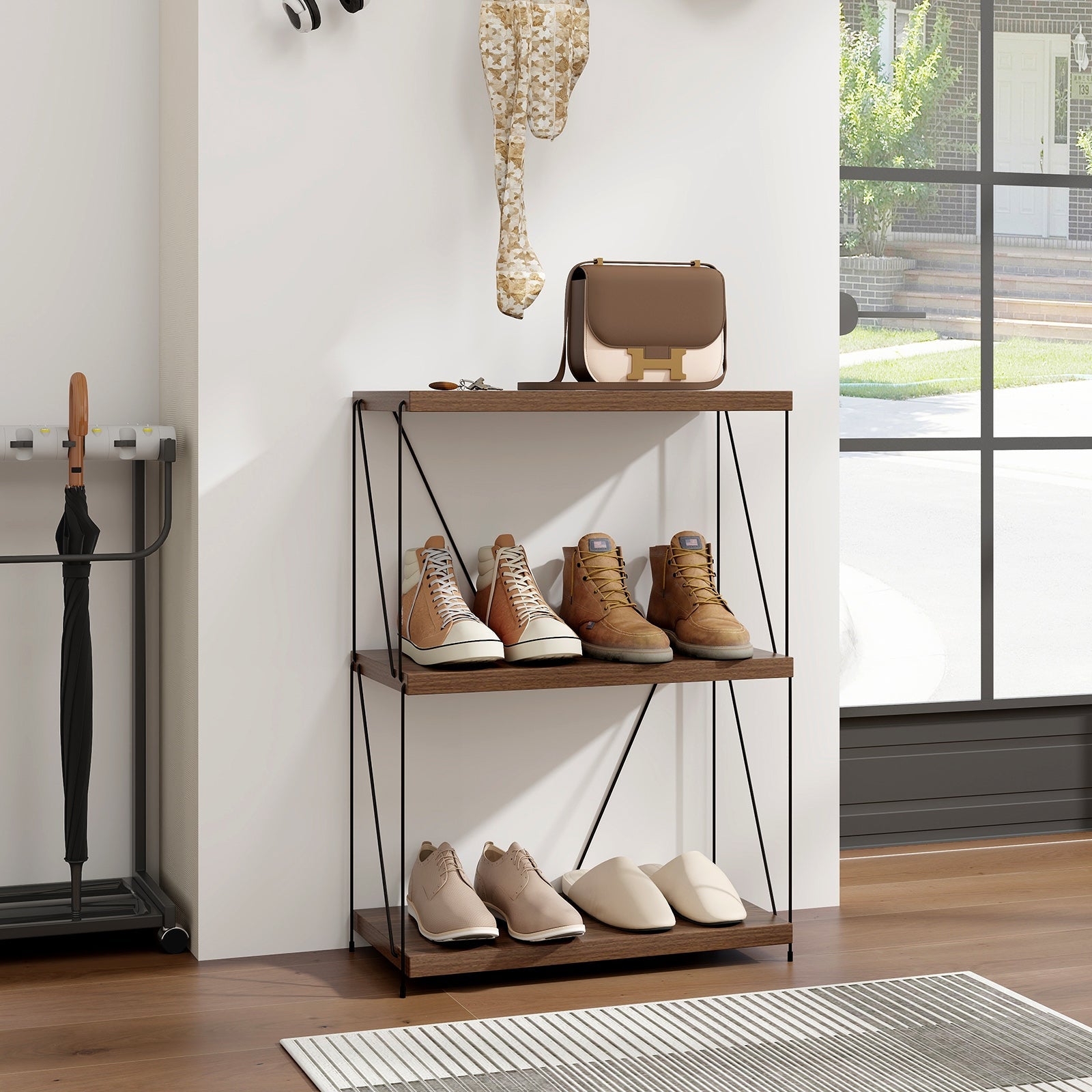 2/3/4/5-Tier Multipurpose Display Rack with Metal Frame for Living Room Home Office-3-tier