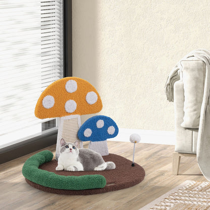 Mushroom Cat Bed with Wide Large Platform and Sisal Scratching Panel-Multicolor