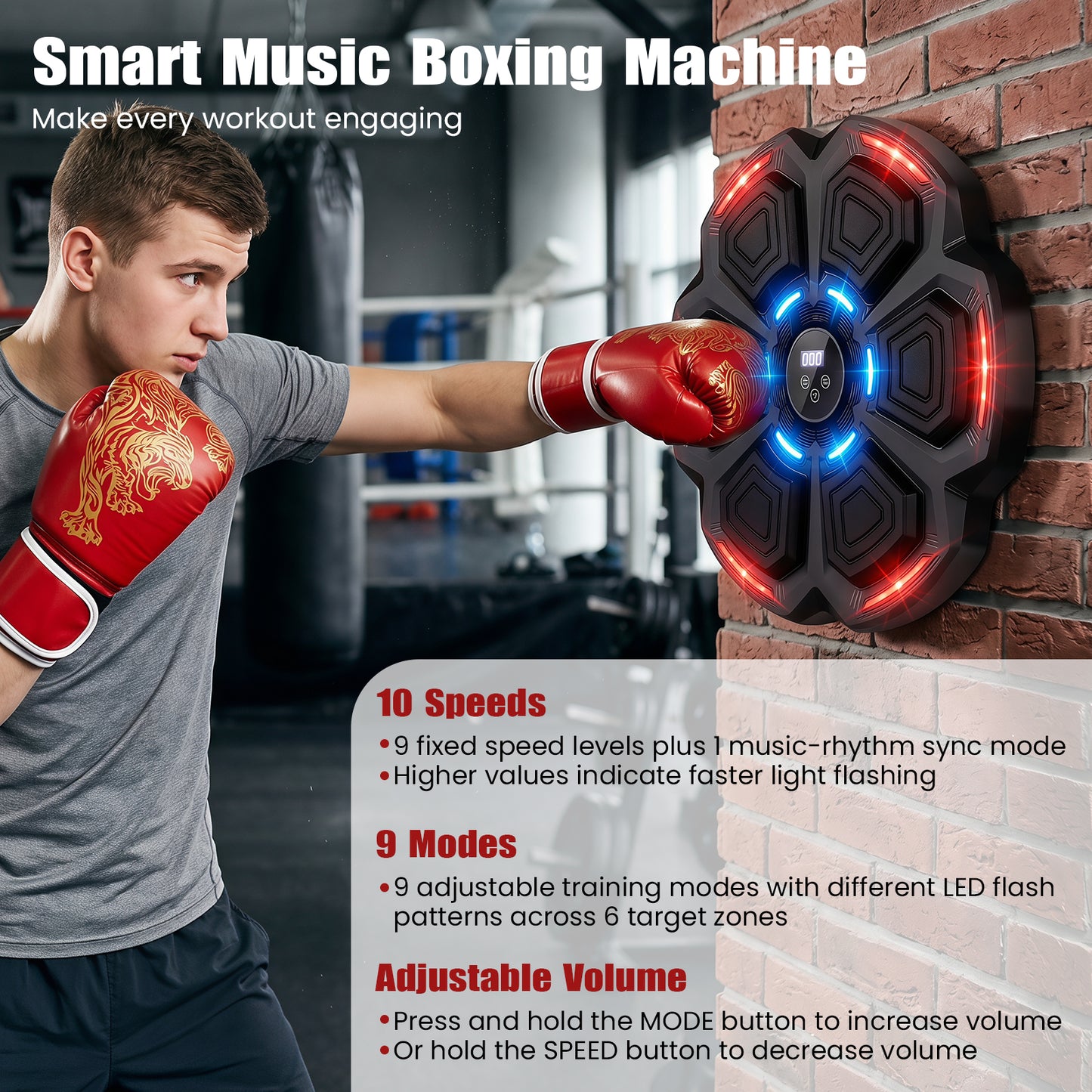 Music Boxing Machine with Gloves and Bluetooth Rhythm10 Speeds for Home